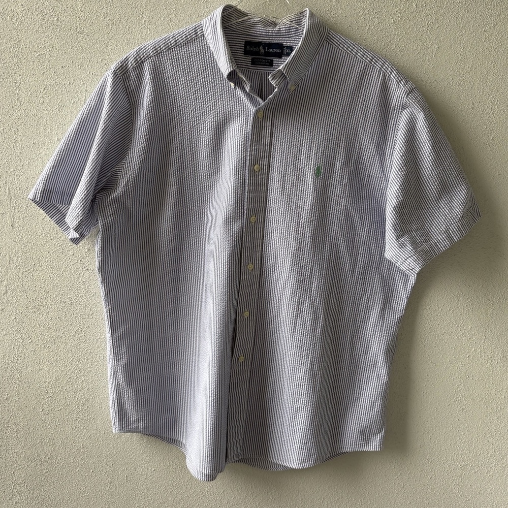 Ralph Lauren Custom Fit XL 100% Cotton Short Sleeve Seersucker‎ Office Casual